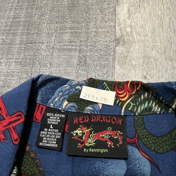 VTG Red Dragon By Kennington Hawaiian Shirt Blue Woody Wagon Surf Loop Collar L - Picture 5 of 5